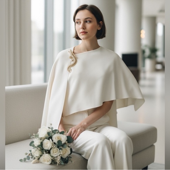 NWT Ralph Lauren Purple Label Cyrene Cape Jumpsuit Ivory Stretch Cady size 12 - Picture 7 of 17